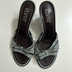Franco Sarto shoes Open Toe Slip Cushioned women size 6 brown stitching and blue